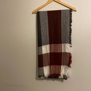 Maroon Grey White Blanket Scarf